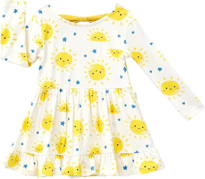 Baby Girl Bodysuit Dress Long Sleeve Twirl Dresses Bamboo Viscose Clothes with Snaps for Easy Diaper Changes