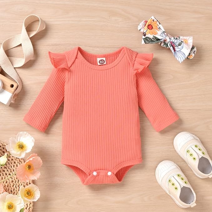 Aalizzwell Preemie Newborn Infant Baby Girls Clothes Ribbed Romper Bodysuit Pants Set Fall Winter Outfits