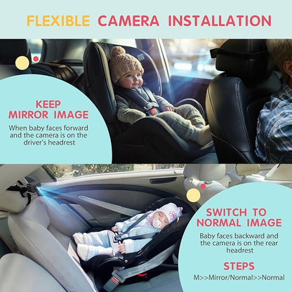 Baby Car Camera USB with No.1 Clarity, 5'' HD 1080P IPS Baby Car Monitor with 3X Zoom, Backseat/Carseat/Rear Seat Camera with Ultra Night Vision, Easy No-Damage Install, S100P(5inch Black)