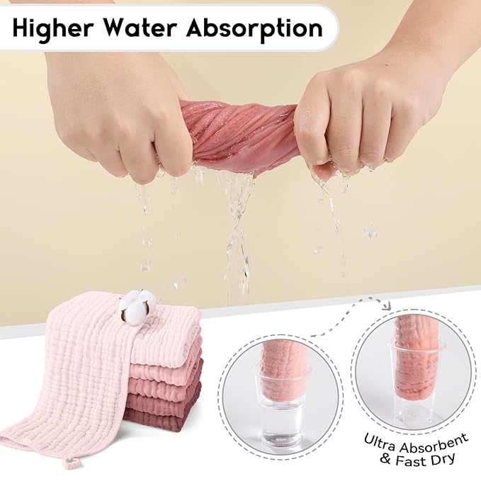 Muslin Burp Cloths for Baby 100% Cotton Burping Cloths for Boys Girls Large 20"X10" Extra Soft and Absorbent 5 Pack - Gradient Pink