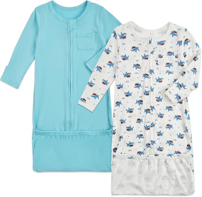 Aablexema Baby Nightgowns Rayon of Bamboo, 2Pcs Newborn Sleeper Gown with 2-way Zipper, Flip Mittens & Foot Cover