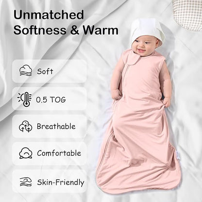 Supersoft Rayon Made from Bamboo Sleep Sack 6-12 Months 0.5 Tog Lightweight Toddler Sleep Sack Baby Wearable Blanket with 2-Way Zipper Summer Unisex Sleeping Bag for Babies - Pink