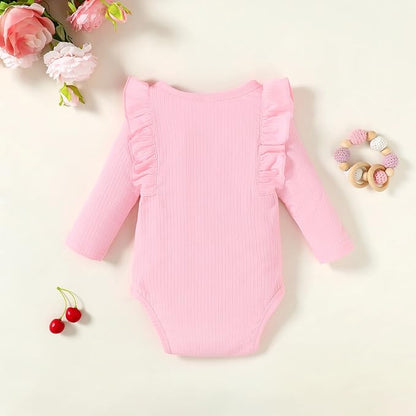 0-24M Infant Ribbed Romper Baby Girls Knit Ruffle Bodysuit Toddler Girl Solid Color Jumpsuit Holiday Shirt Tpos