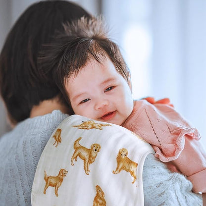 LifeTree Muslin Baby Burp Cloths - 2 Pack 70% Viscose from Bamboo and 30% Cotton Large 22'' by 10'' Absorbent Milk Spit Up Rags - Burping Cloths for Newborn, Girls Boys, GoldenRetriever & PoodleDog