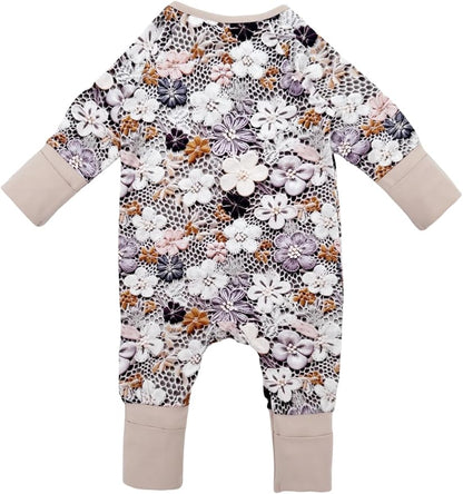 Bow Dream Bamboo Rayon Baby Boy Romper Footed Long Sleeve Footies Newborn Girl Clothes Footless with Zipper and Mitten Cuffs