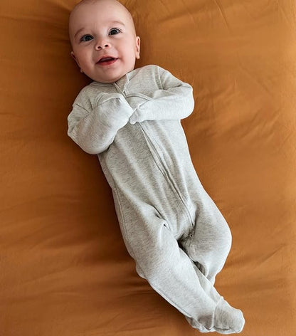 Aablexema Baby Footie Pajama with Mitten Cuffs, Double Zipper Infant Cotton clothes Sleeper Pjs, Footed Sleep Play