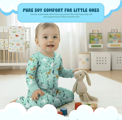 Babysoy Baby Long Sleeve Gown Sleep Sack, Ultra Soft Nightgown, Modern Prints, Reversible Mittens