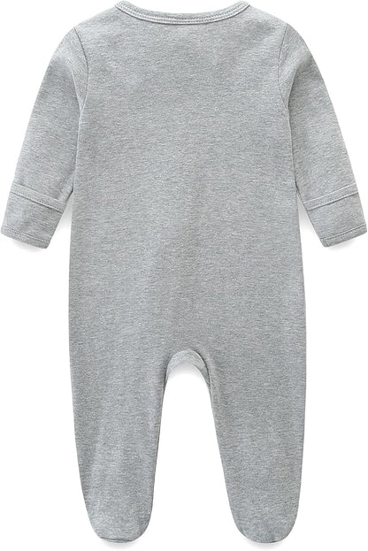 Baby Romper 100% Organic Cotton Pajamas One Piece Long Sleeve Zipper Footie Onesie for 0~12M Baby