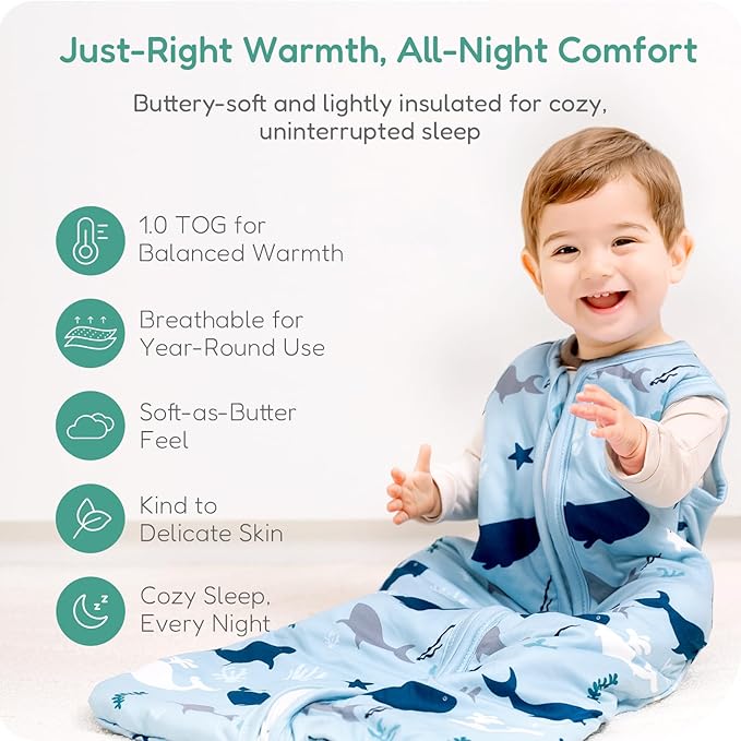 Baby Sleep Sack, 1.0 TOG Cozy Wearable Blanket, Soft Sleeping Bag with Zipper, Toddler Sleep Sack 0-3-6-12-24-3T
