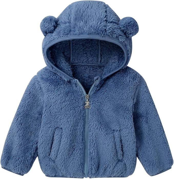 Baby Toddler Boys Girls Fleece Jacket with Hood Zip Up Cute Bear Coats for Infant Boys Girls Fuzzy Jacket with Ear 1-5T