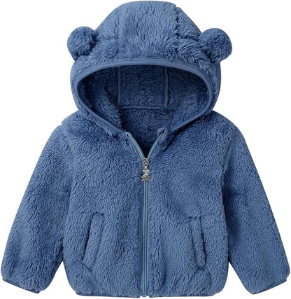Baby Toddler Boys Girls Fleece Jacket with Hood Zip Up Cute Bear Coats for Infant Boys Girls Fuzzy Jacket with Ear 1-5T