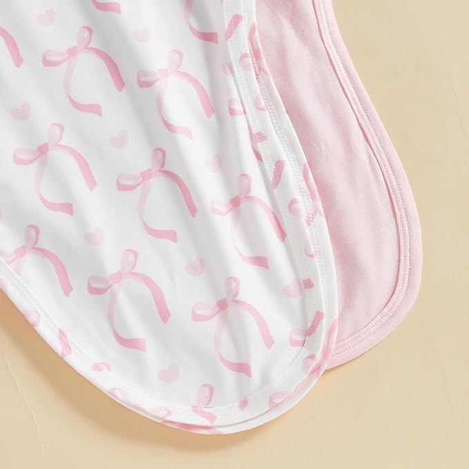 Merqwadd Baby Sleeper Gown Boy Girl 2-Pack Knotted Gown Newborn Nightgown with Hat Set Infant Sleepwear Pajamas