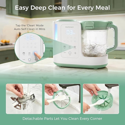 Momcozy AutoMeal Baby Food Maker – One-Step Auto Steam & Blend Food Processor, 15oz Large Cup & 6-Blade Design, Self-Cleaning, Auto 3-Stage Texture Settings for Effortless Homemade Baby Puree