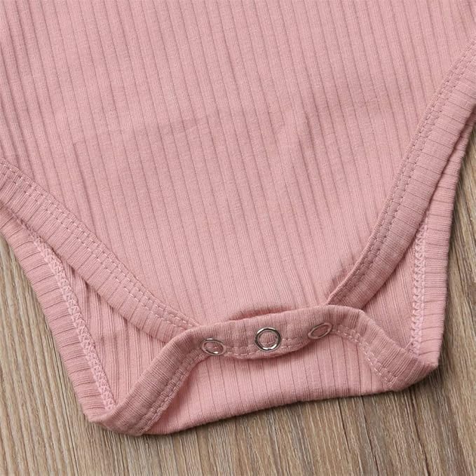 Mubineo Infant Baby Girl Basic Plain Rib Knit Ruffle Long Sleeve Romper Bodysuit Tops