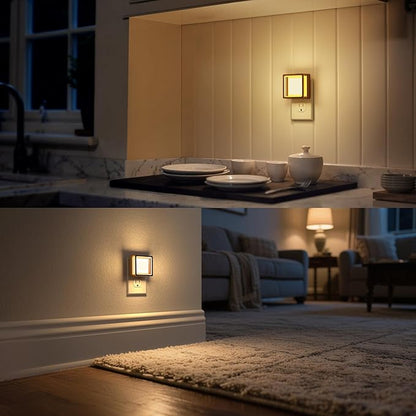 DORESshop Night Light, Night Lights Plug into Wall,2 Pack 3000K LED Nightlight with Adjustable Brightness, Automatic Night Light Plug in with Light Sensor for Bathroom Hallway Room Decor, Gold