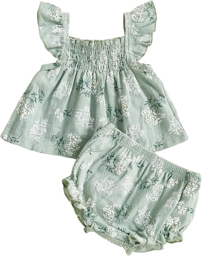 Mubineo Baby Girl Summer Clothes Cute Ruffle Tops Dress Shorts Outfits Set Infant Toddler Shrit Bloomers Princess Outfit