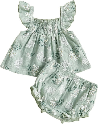 Mubineo Baby Girl Summer Clothes Cute Ruffle Tops Dress Shorts Outfits Set Infant Toddler Shrit Bloomers Princess Outfit