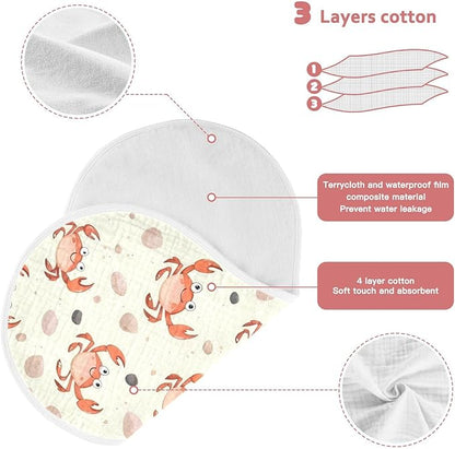 vvfelixl Baby Burp Cloths Cute Cartoon Crab Waves Claws Baby Newborn Cotton Burping Cloths Set Babys Washcloths 4 Pack