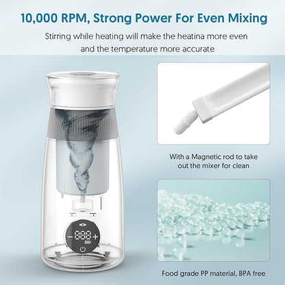 Portable Milk Warmer & Mixer, Cordless Travel Bottle Warmer for Breastmilk, Formula or Water, 10 oz Big Capacity, Big Battery Capacity for Journey, Calienta Biberones Portátil