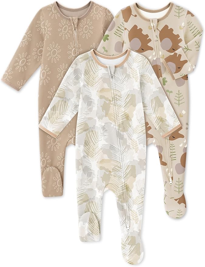 Baby Sleepers 3 Pack Cotton Pajamas for Newborn 0-3 3-6 6-9 Months Boys Girls Clothes Sleep 'N Play Footie PJs