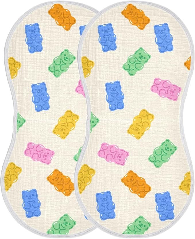 vvfelixl Muslin Burp Cloths Colorful Gummy Bears Baby Washcloths for Baby Girl Boys 2 Pack