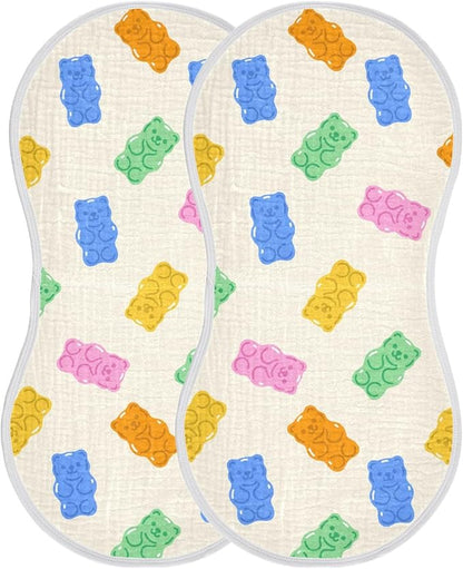 vvfelixl Muslin Burp Cloths Colorful Gummy Bears Baby Washcloths for Baby Girl Boys 2 Pack