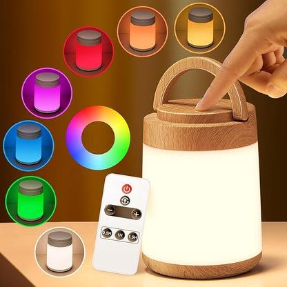 One Fire Night Light for Nursery, 10 Colors Dimmable Baby Night Lights for Nursery,1800mAh Rechargeable Lamp for Kids Lamp,Remote+Timer Kids Lantern,Portable Night Light for Baby Light Wood Grain
