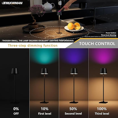 Compact Cordless Table Lamp, Rechargeable LED Night Light, Dual Light Source (RGB Top & Warm Bottom), Touch Control & Timer, Metal Lamp for Bedroom & Kids Room (Black 1pack)