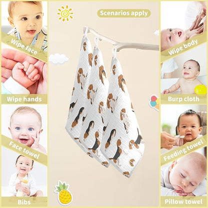 vvfelixl Baby Muslin Washcloths Beagle Puppy Baby Burp Cloths Cotton Baby Face Towel for Newborn Infants Boys Girls Soft and Absorbent 11.8 X 11.8 in, 3 Pack