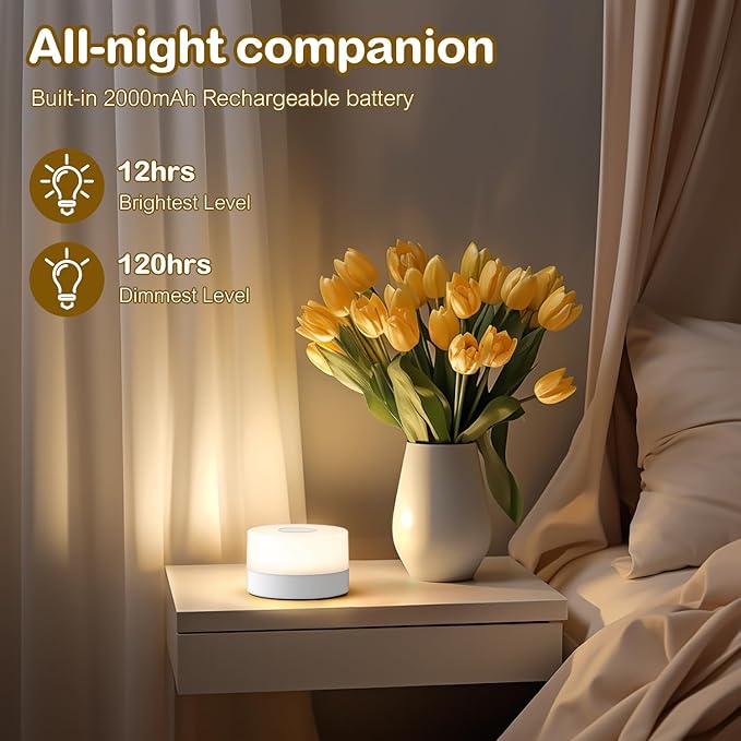 JUSHENG Baby Night Lights for Nursery, 3 Color Temperature Selectable & Dimmable, Rechargeable LED Bedside Lamps Touch Light for Nightstand, Breastfeeding, Nighttime Diaper Changes, White
