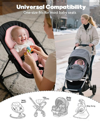 Infant Car Seat Insert, Reversible Baby Carseat Cushion 2-in-1 for Newborns Toddlers Head & Body Support Pad for Carseats, Strollers, Swings, Bouncers