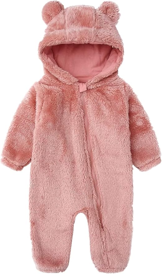 CAHL&FAUO Newborn Snowsuit Baby Cartoon Bear Onesie Warm Fleece Hooded Romper Jumpsuit