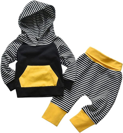 Toddler Infant Baby Boy Clothes Striped Long Sleeve Hoodie Tops Sweatsuit Pants Outfit Set