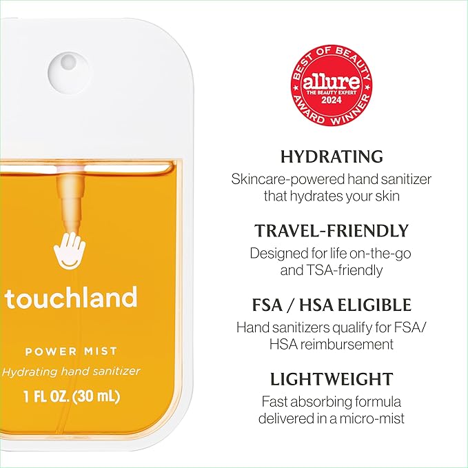 Touchland Hydrating Hand Sanitizer Spray, TROPICAL Trio Set (Mango Passion, Beach Coco, Watermelon), 1 FL. OZ. Travel Size Power Mist Sprays (Set of 3)