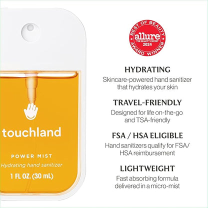 Touchland Hydrating Hand Sanitizer Spray, TROPICAL Trio Set (Mango Passion, Beach Coco, Watermelon), 1 FL. OZ. Travel Size Power Mist Sprays (Set of 3)