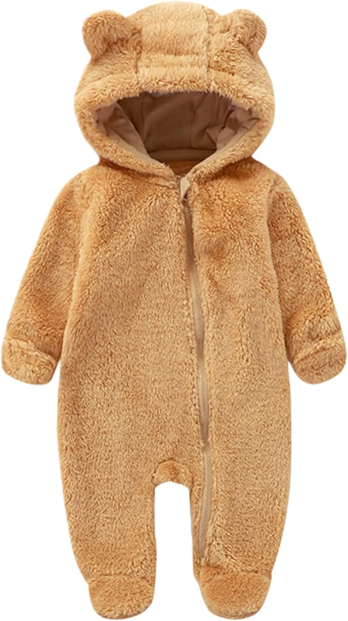 CAHL&FAUO Newborn Snowsuit Baby Cartoon Bear Onesie Warm Fleece Hooded Romper Jumpsuit