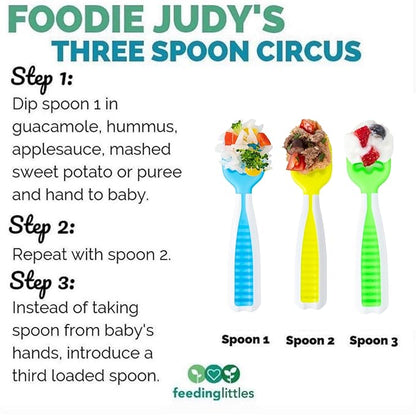 NumNum Baby Spoons Set, Feeding Littles x Silicone Pre-Spoon GOOtensils for Baby Led Weaning, Self-Feeding & Teething, First Stage Toddler Utensils for Ages 6+ Months, 6-Pack, BPA-Free (Neutral/Neon)