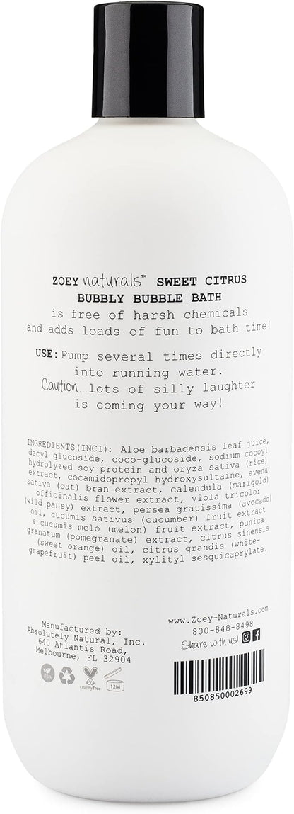 Zoey Naturals - Sweet Citrus Bubble Bath for Kids & Babies - Organic Tear-Free, Non-Toxic Toddler Soap with Moisturizing Aloe & Avocado Oil - Long Lasting Bubbles - Made in USA, 17 oz