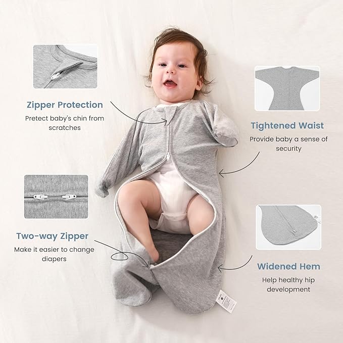 ZIGJOY Baby Transitional Swaddles for Newborns: 0.5 Tog Arms Up Sleep Sack 3-6-12 Months Soft Cotton Shark Fin 2 Way Zipper