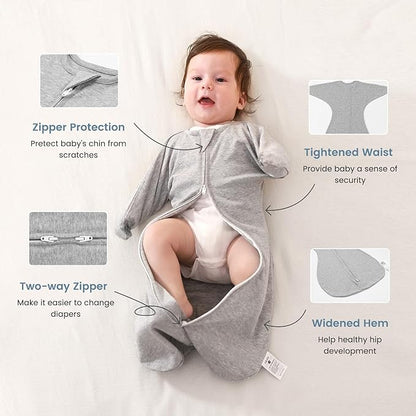 ZIGJOY Baby Transitional Swaddles for Newborns: 0.5 Tog Arms Up Sleep Sack 3-6-12 Months Soft Cotton Shark Fin 2 Way Zipper