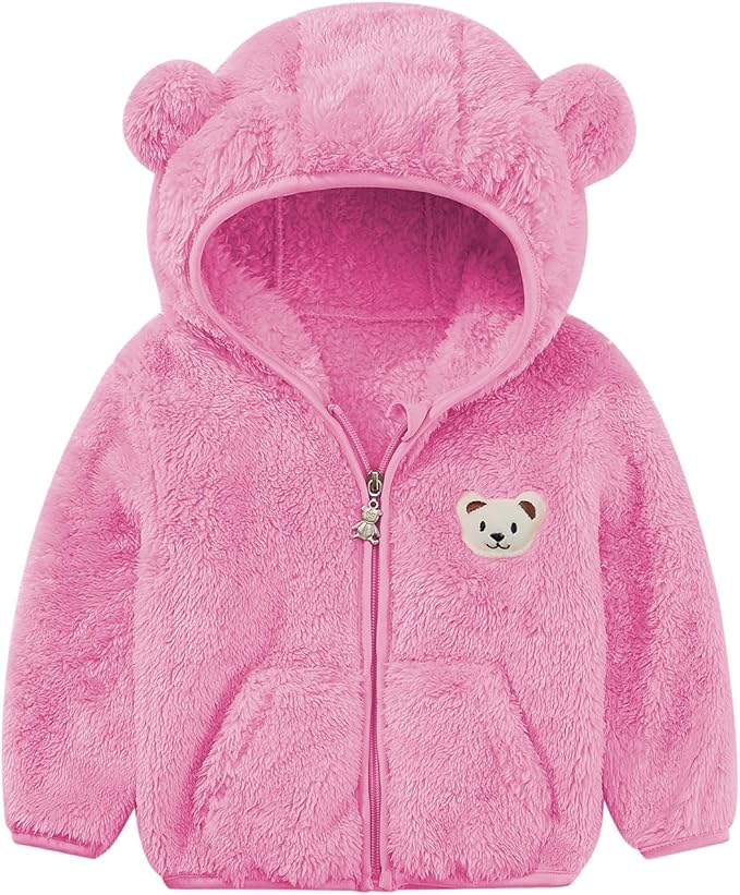 Baby Boys Girls Fleece Jackets Zip Up Hoodies Cute Bear Coats Fall Winter Fuzzy Jacket Newborn Boys Girls Outwear