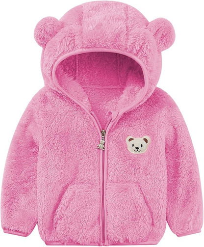 Baby Boys Girls Fleece Jackets Zip Up Hoodies Cute Bear Coats Fall Winter Fuzzy Jacket Newborn Boys Girls Outwear
