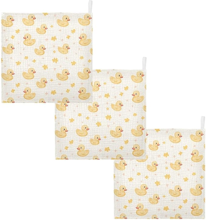 vvfelixl Cute Yellow Rubber Ducks Baby Burp Cloths Baby Muslin Washcloths for Boys Girls Cotton Babys Face Towel for Newborn Infants Soft and Absorbent 11.8 X 11.8 in, 5 Pack