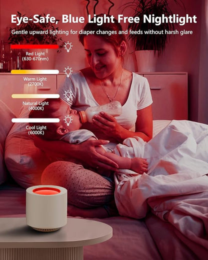 White Noise Machine: Red Light Therapy Sleep Sound Machine with 38 Soothing Sounds & Calming Womb Soother Shusher, Memory Function, Dimmable Nursery Night Light with Timer for Baby Adult Gift