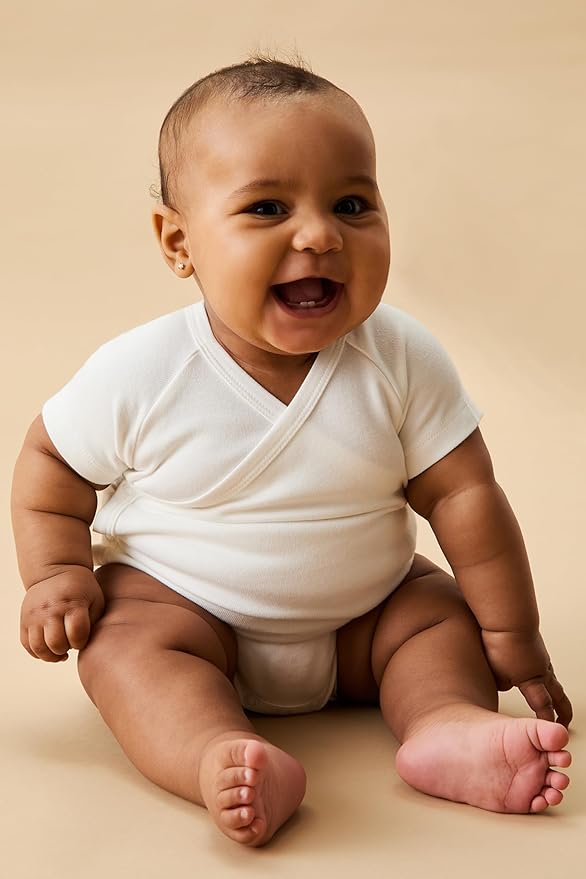 MORI Baby Unisex Short Sleeve Kimono Bodysuit - Breathable Comfort Wrap Romper with Nickel Free Poppers for Boys and Girls