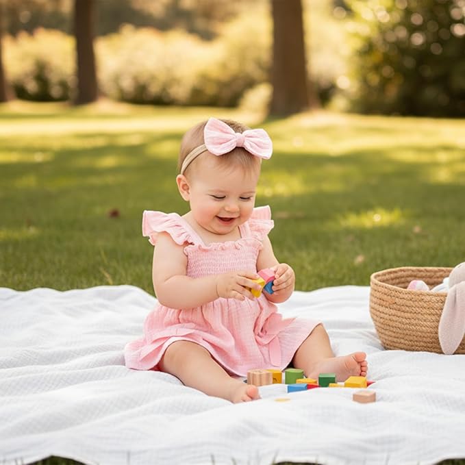 Thorn Tree Baby Girl Summer Clothes Newborn Outfit Ruffle Romper Infant Baby Dress Bow Headband Solid Cute Outfits Girls