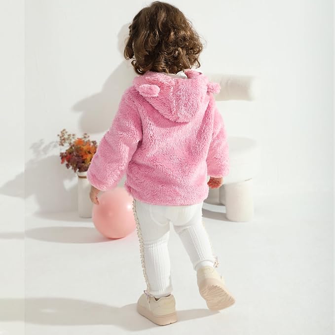 Baby Toddler Boys Girls Fleece Jacket with Hood Zip Up Cute Bear Coats for Infant Boys Girls Fuzzy Jacket with Ear 1-5T