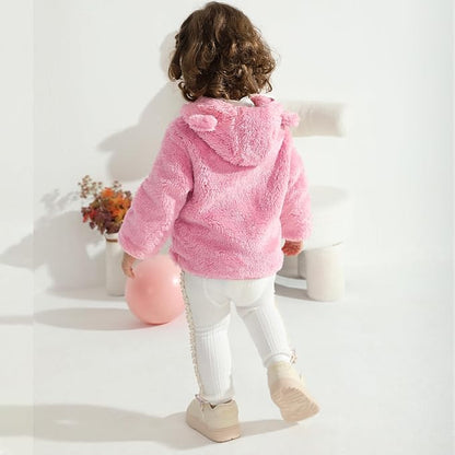 Baby Toddler Boys Girls Fleece Jacket with Hood Zip Up Cute Bear Coats for Infant Boys Girls Fuzzy Jacket with Ear 1-5T