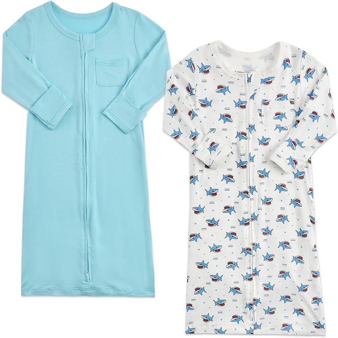 Aablexema Baby Nightgowns Rayon of Bamboo, 2Pcs Newborn Sleeper Gown with 2-way Zipper, Flip Mittens & Foot Cover