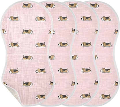 vvfelixl Burp Cloths Lazy Beagle Puppy for Baby Boy Girls Baby Washcloths Burp Rags 1 Pack Pink